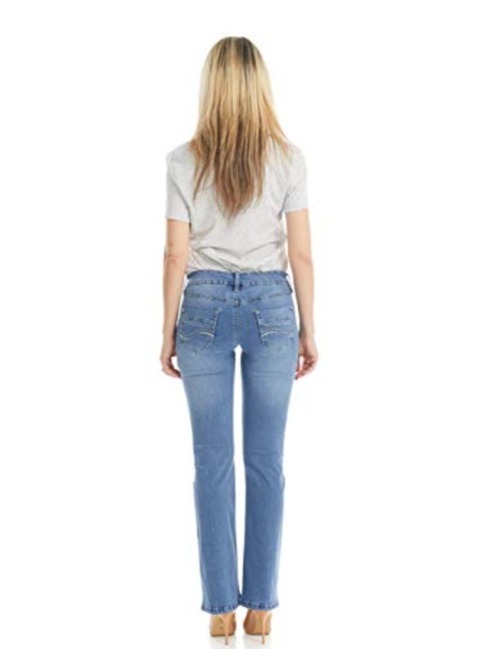 Mid Rise Boot Cut Jeans Stretch Cotton Blend Rhinestone Embroidered Pockets - Picture 3 of 6
